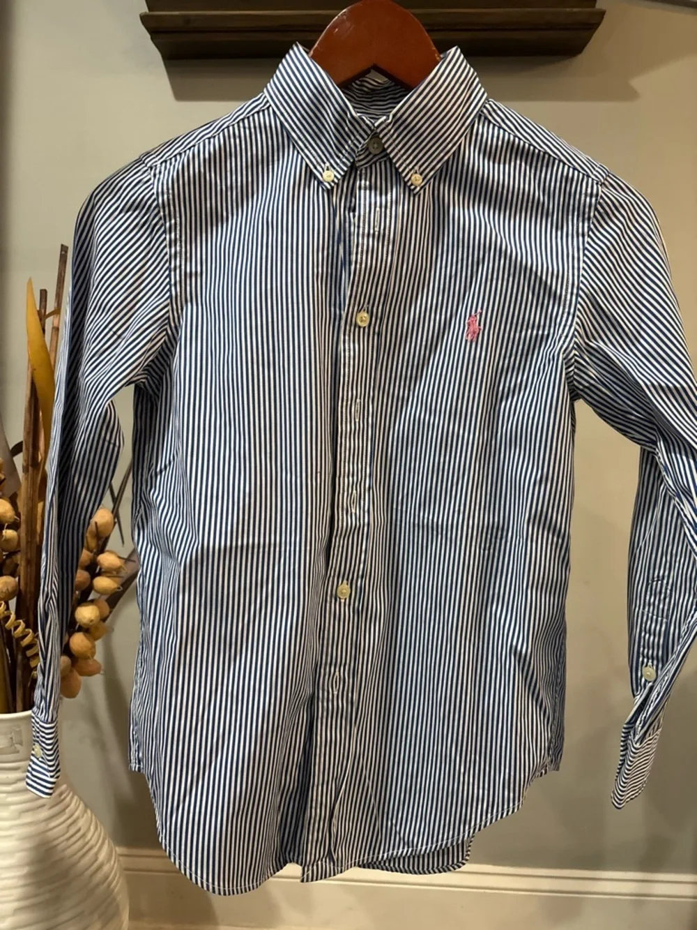 Polo Ralph Lauren boys blue & White Striped Button-Down Shirt size 10